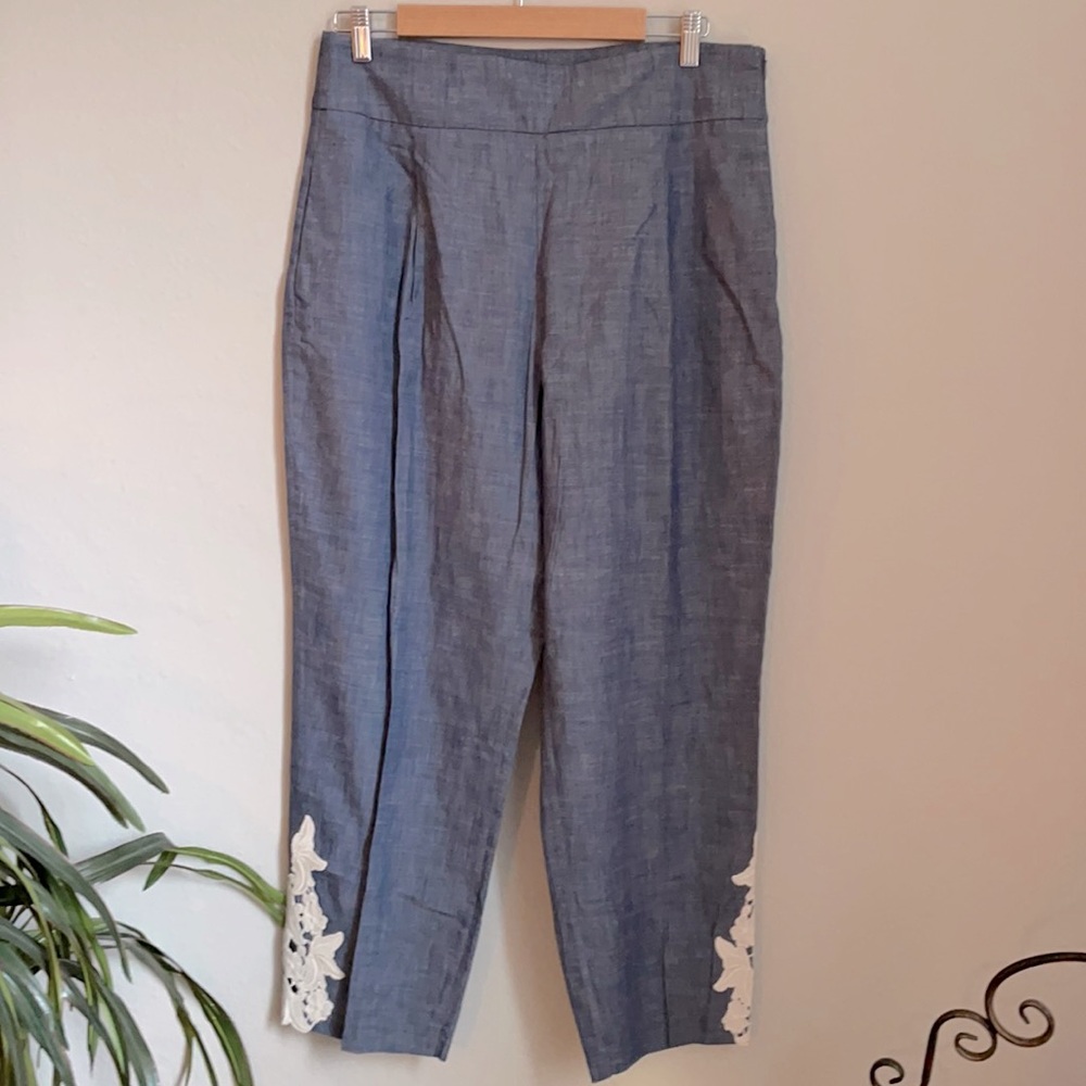 Zara Chambray crochet embellished pants